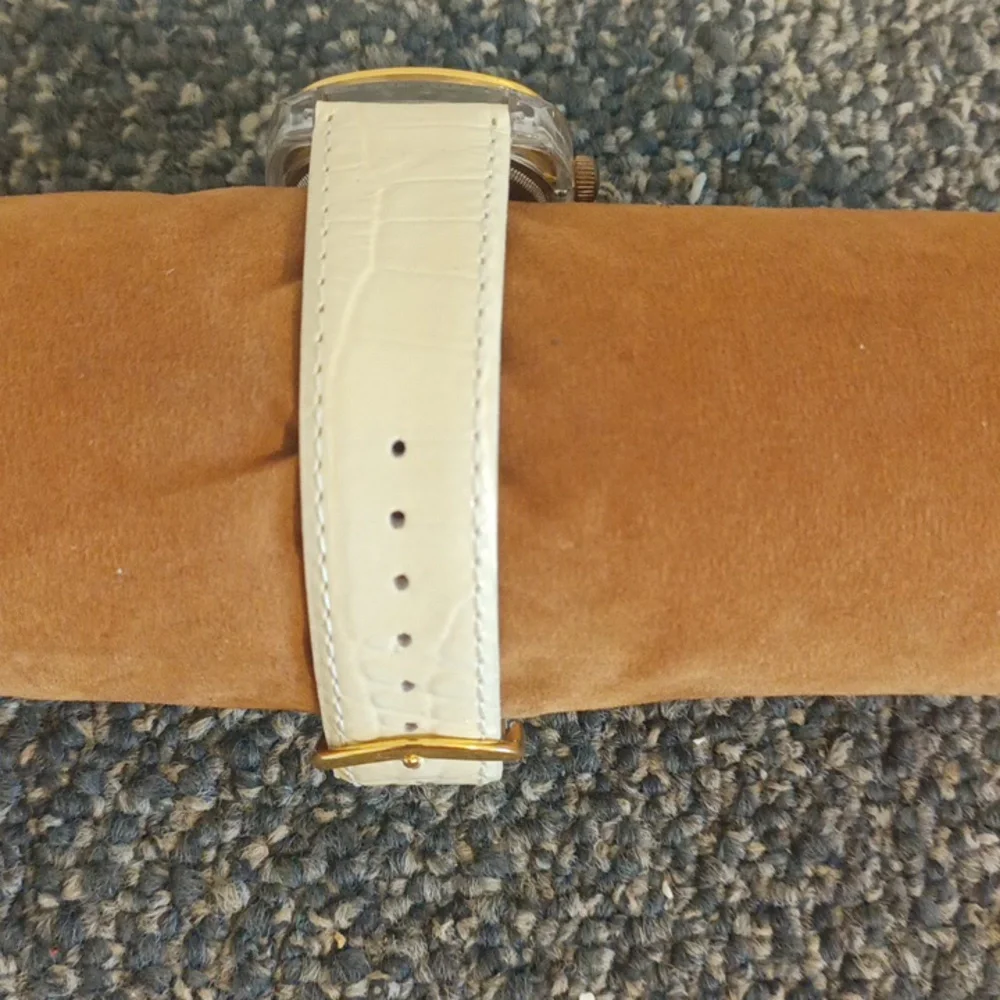 Joan Rivers off white leather and rhinestone women's watch